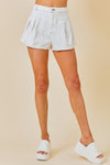 DOUBLE PLEAT DETAIL FIT & FLARE DENIM SHORTS