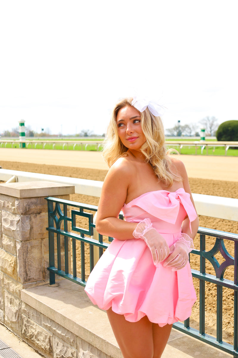 PINK STRAPLESS BOW DRESS