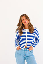 ROYAL BLUE STRIPED CARDIGAN