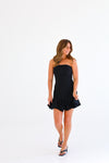 BLACK STRAPLESS RUFFLE DRESS