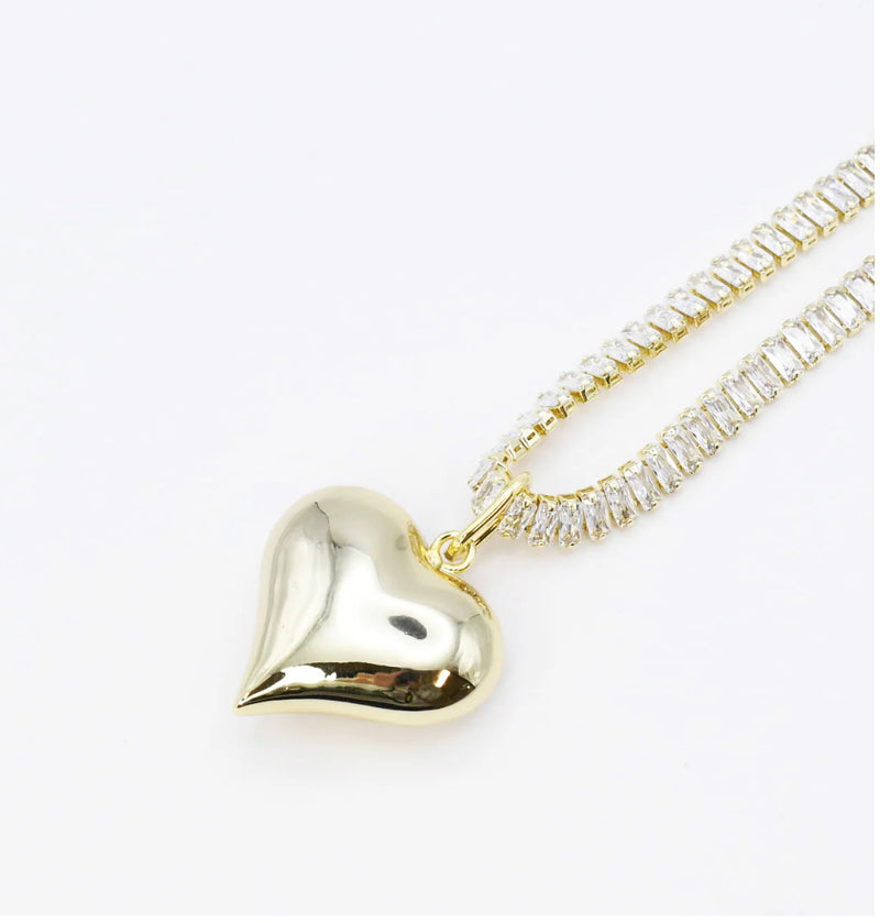 CRYSTAL PUFFY HEART NECKLACE