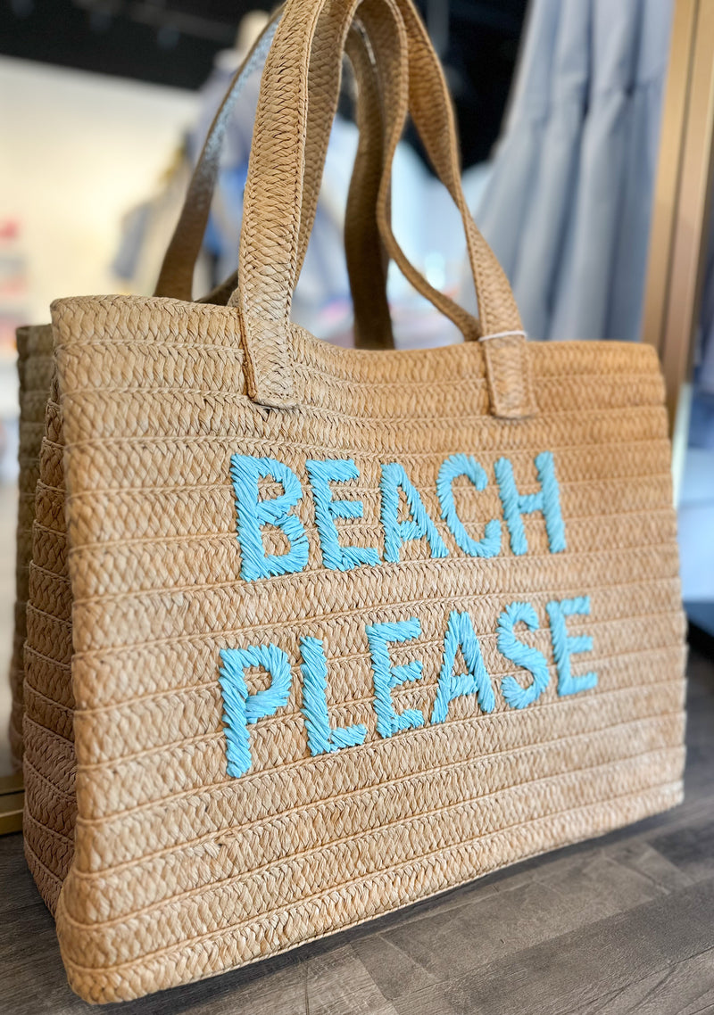 BEACH PLEASE WOVEN BEACH BAG