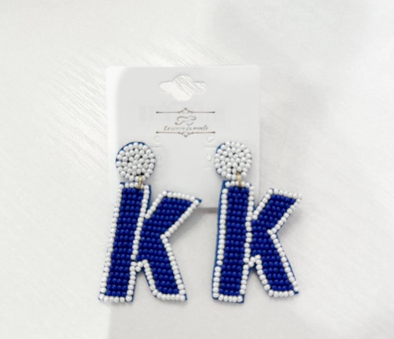 BEADED BLUE AND WHITE EARRING