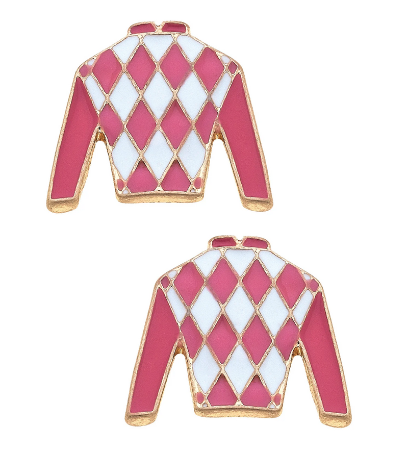 JOCKEY SILK STUD EARRING IN PINK AND WHITE