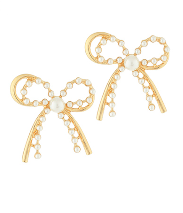 GOLD PEARL BOW EARRINGS