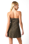 STRAPLESS LEOPARD DENIM DRESS