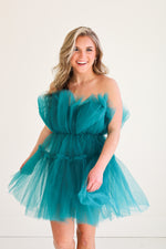 ORGANZA RUFFLE DRESS IN GREEN