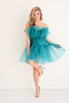 ORGANZA RUFFLE DRESS IN GREEN