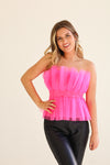 ORGANZA TULLE MESH TOP IN HOT PINK