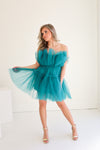 ORGANZA RUFFLE DRESS IN GREEN