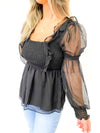 ORGANZA PEPLUM TOP IN BLACK