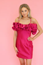 RUFFLE HOT PINK SATIN DRESS