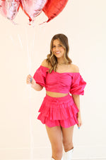 PUFF SLEEVE HOT PINK TOP