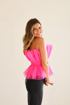 ORGANZA TULLE MESH TOP IN HOT PINK